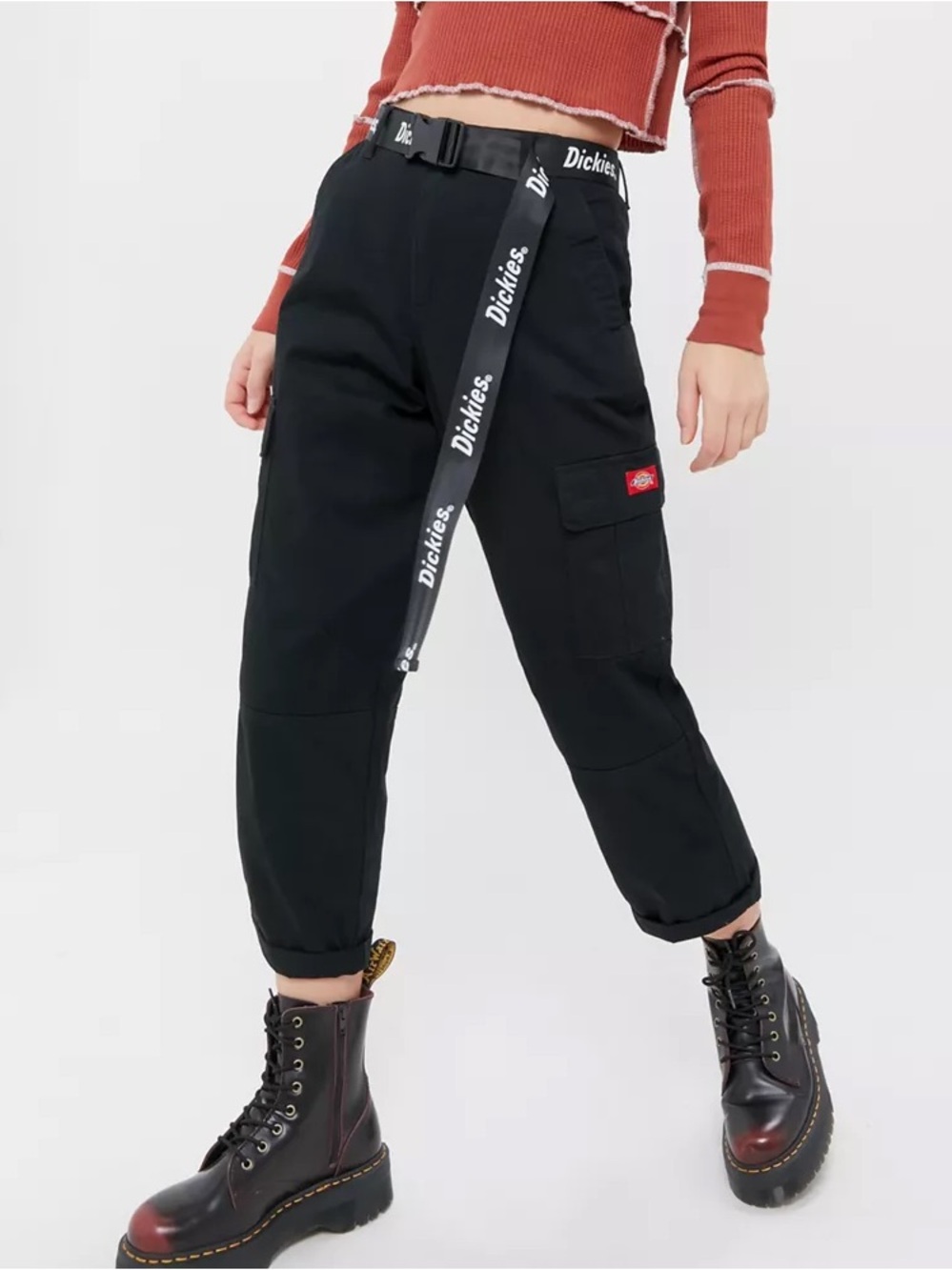 Dickies black belted utility cargo pants, size 9/29 women
